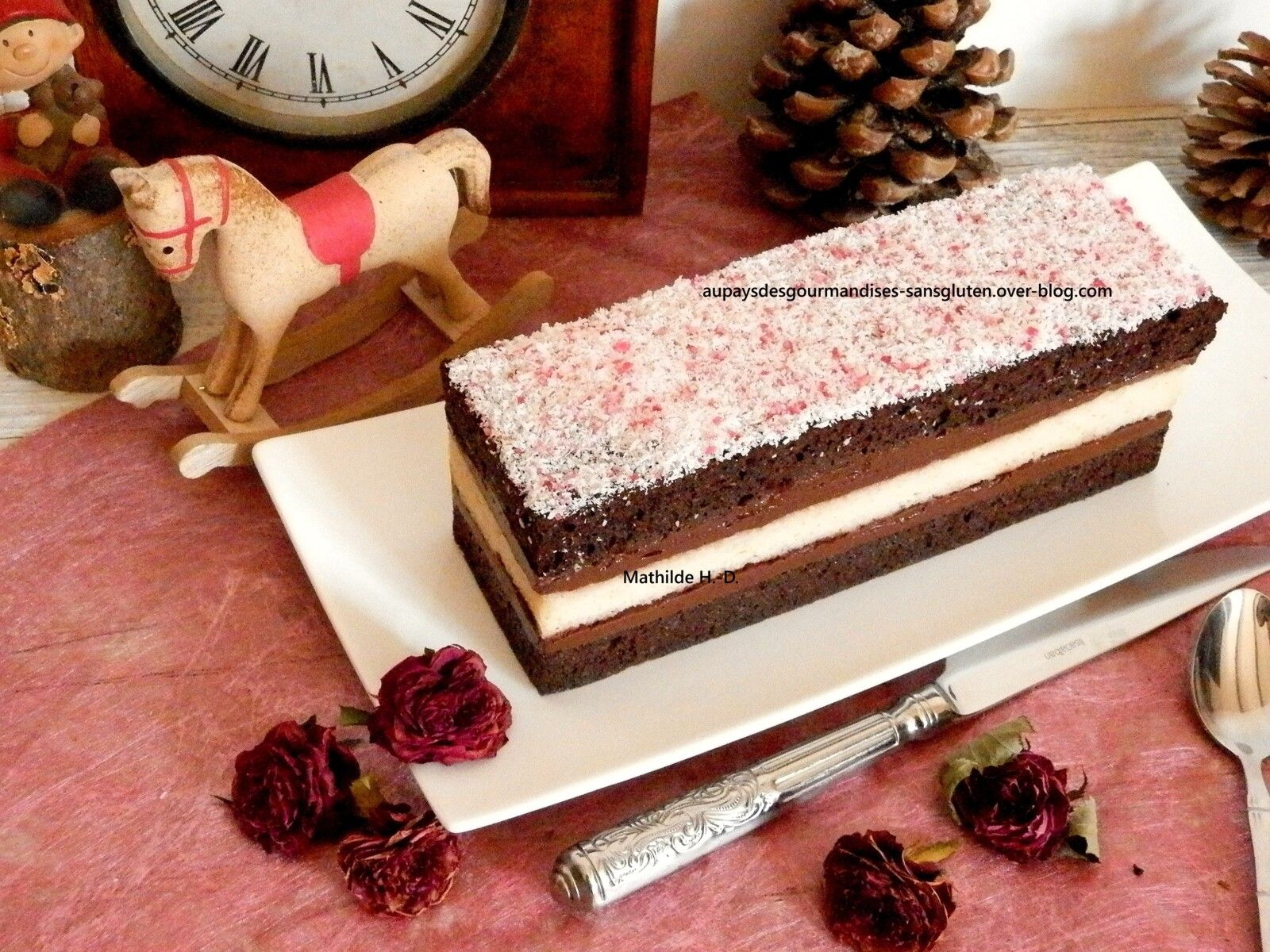 Napolitain chocolat framboise d'après Nicolas Bernardé (sans farine) : pavé chocolat, pavé amande, ganache chocolat noir framboise
