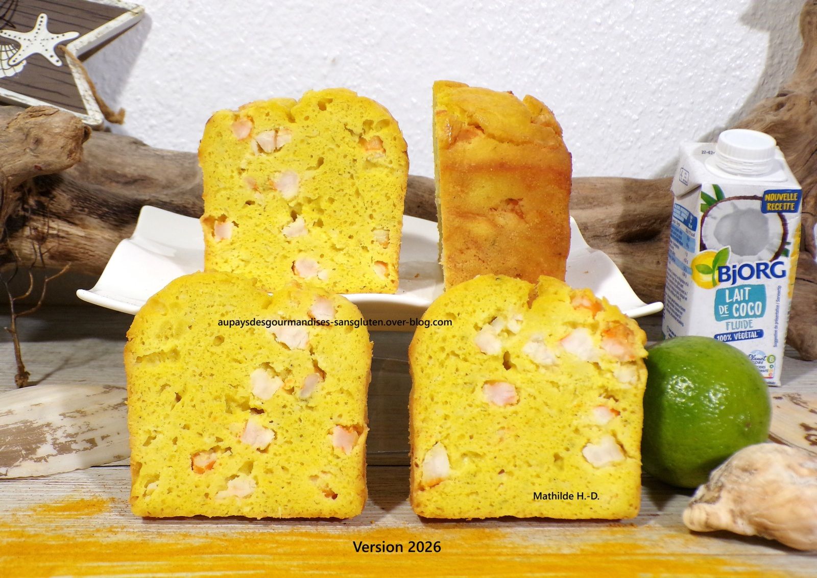 Cake Thaï d'après Ilona Chovancova : crevettes, coco, citron vert, curcuma