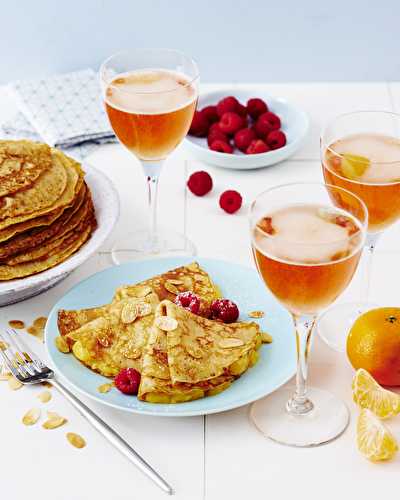 Crêpes au Cidre, sauce mandarine & framboises