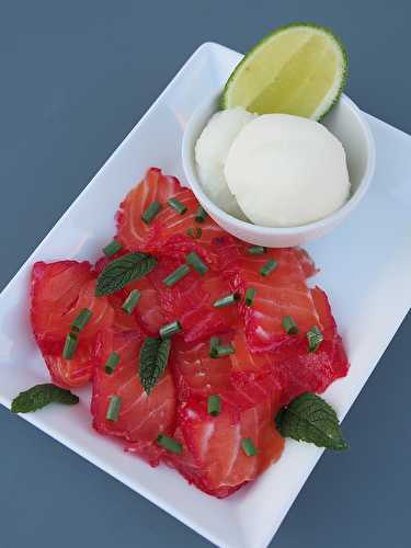 Gravlax de saumon à la betterave, sorbet citron vert