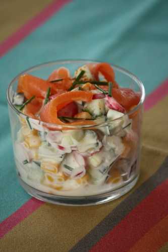 Macédoine de légumes croquants au saumon