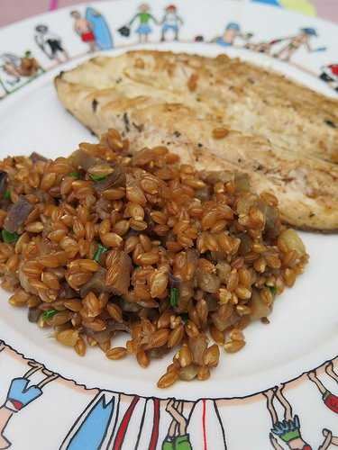 Poêlée de petit épeautre à l'aubergine