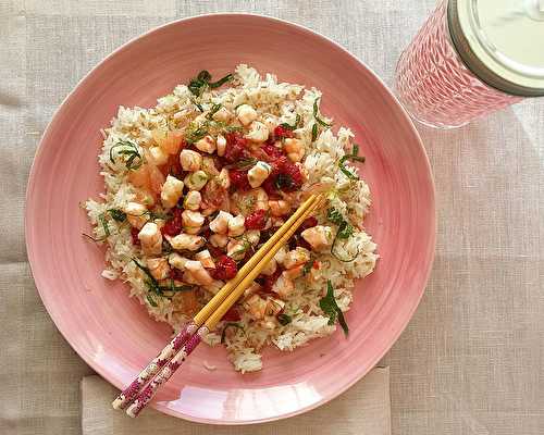 Riz parfumé, crevettes au pamplemousse & citron vert