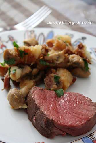 Rôti de boeuf cuit à basse température, pommes de terres sautées pour mon premier accord mets & vins