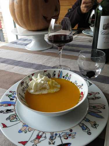 Soupe à la citrouille, écume de lard fumé