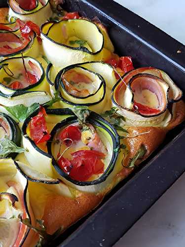 Spirales de courgettes & bacon en clafoutis salé