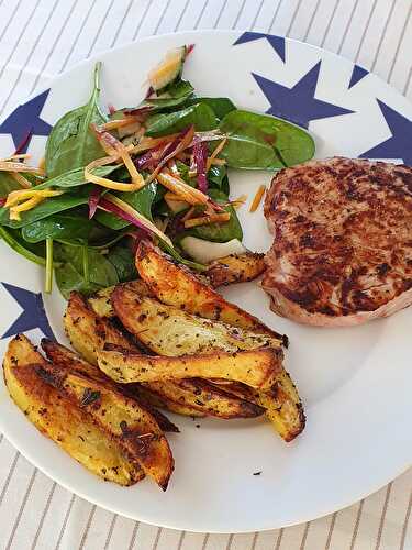 Pavé de veau grillé et frites au four légères