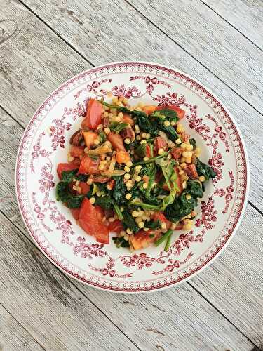 Fregola Sarda tomates, épinards et chorizo