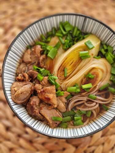 Bouillon de nouilles soba au poulet et aux poireaux