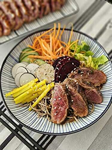 Tataki de magret de canard, nouilles soba