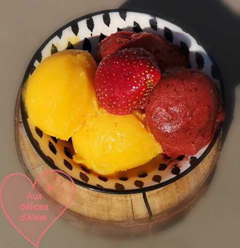 Sorbets printaniers fraise basilic et mangue.