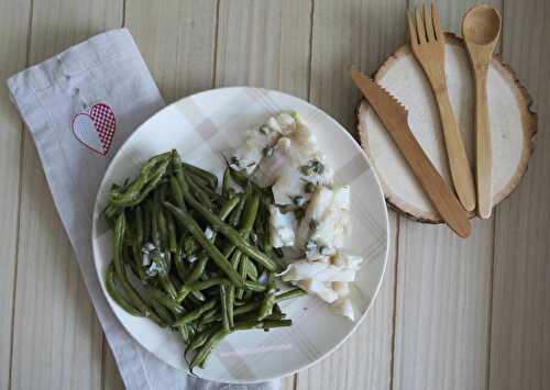 Cassolette de filet de perche et câpres aux haricots verts et cancoillotte -light