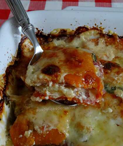 Gratin de potiron, pommes de terre et coppa
