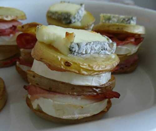 Mille-feuilles de pommes de terre au lard, bacon et chèvre