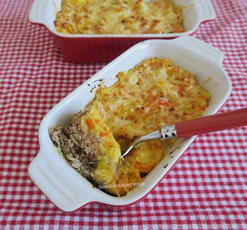 Parmentier de canard confit aux pommes de terre et carottes