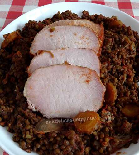 Rôti de porc fumé et lentilles au coulis de tomates au Cookéo ou pas