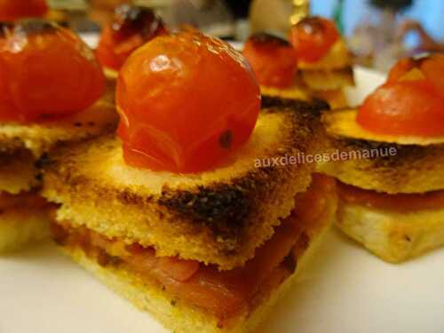 Amuse bouche à la purée de tomates confites et jambon