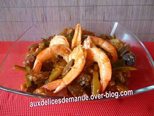Aubergine courgette et crevettes au piment - LIGHT -