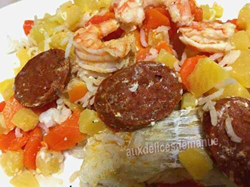 Cabillaud et crevettes au chorizo, carottes et navet boule d'or au riz crémeux - LIGHT -