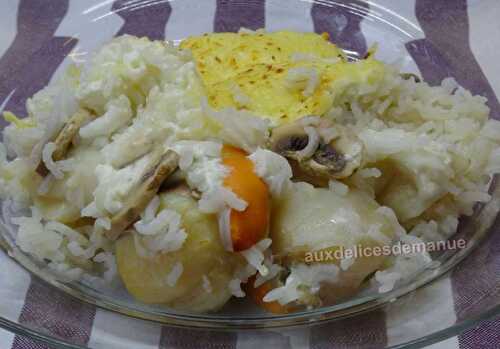 Cassolette aux noix de Saint-Jacques et champignons au riz crémeux