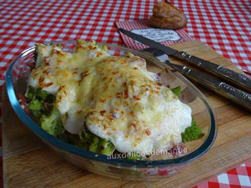 Chou romanesco au bacon et oignon rouge, gratiné à la crème allégée-LIGHT-