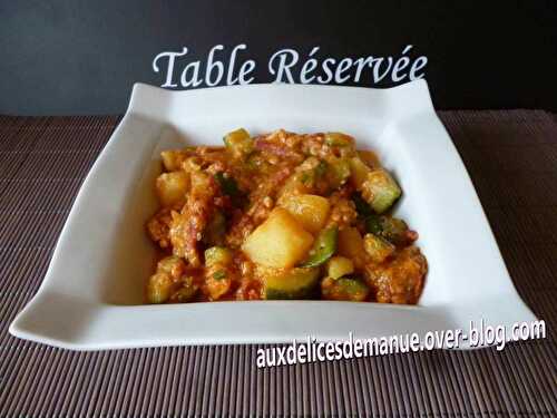 Courgettes et pommes de terre au Saint-Nectaire et sauce saté