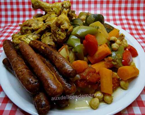 Couscous aux légumes frais, poulet et merguez épices couscarissa