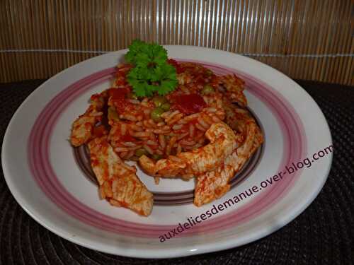 Emincés de poulet au riz et tomates