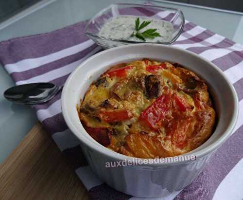 Flan aux légumes du soleil grillés et sa sauce yaourt aux herbes