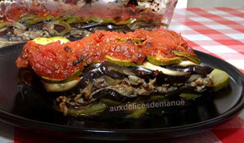 Gratin de courgettes et aubergines au veau et bœuf, sauce chili -LIGHT-