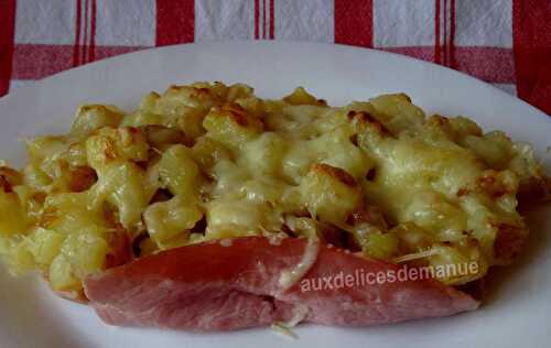 Gratin de pommes de terre sautées et jambon à la cancoillotte