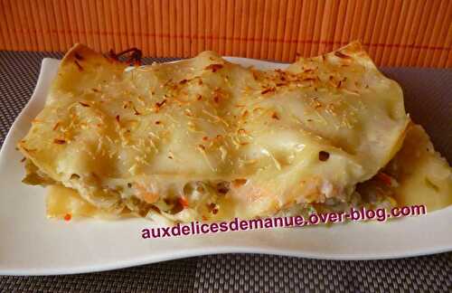 Lasagnes aux endives, surimi et saumon fumé