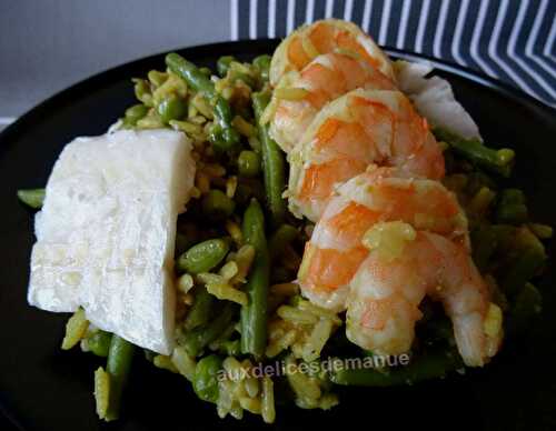 Légumes au riz complet avec crevettes et églefin au curry -LIGHT-