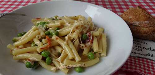 Maccheroni aux petits pois, tomates confites et leerdammer au cookéo ou pas