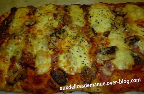 Pizza maison aux fromages, jambon, légumes
