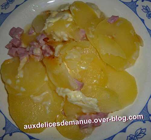 Pommes de terre au reblochon, pavé d'affinois et jambon