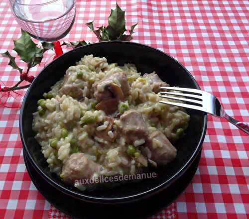 Risotto aux champignons, petits-pois et saucisses de Toulouse au cookéo ou pas