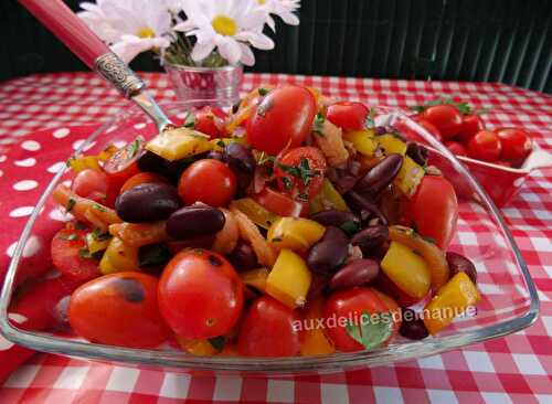 Salade tiède de haricots rouges aux tomates, poivron et truite fumée -LIGHT- - auxdelicesdemanue