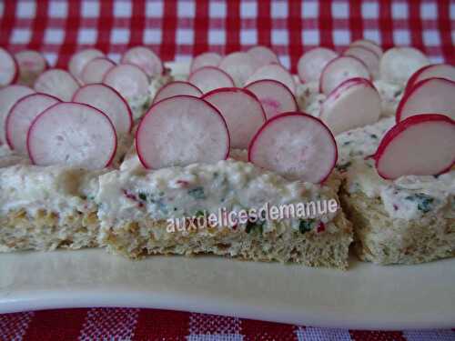 Toasts à la crème de radis, parmesan et poulet