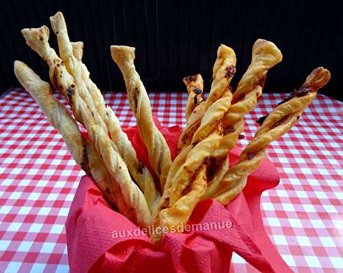 Tortillons de pâte feuilletée au confit de tomates séchées ou graines de moutarde