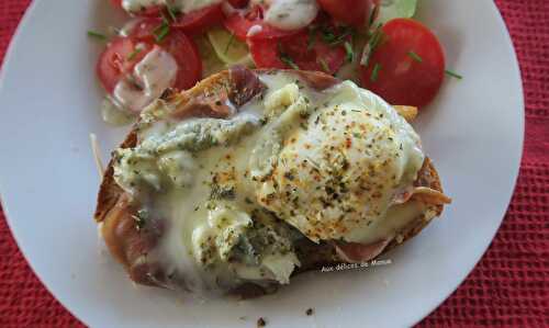 Bruschetta au jambon et chèvre au lait cru, au grill-plancha