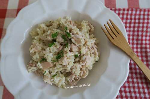 Restes de poulet fumé au riz et cancoillotte