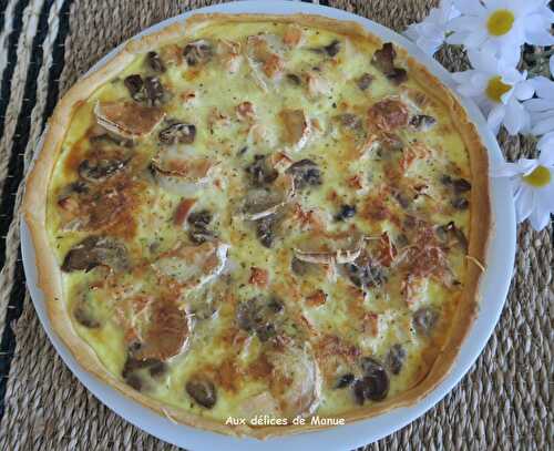 Quiche au poulet fumé, champignons et chèvre