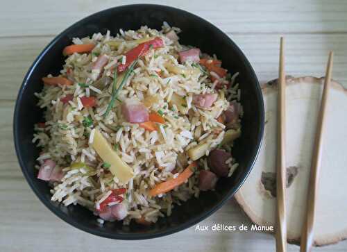 Riz aux légumes chop suey et lardons