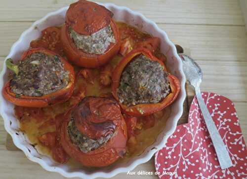 Tomates et poivrons farcis au boeuf et porc