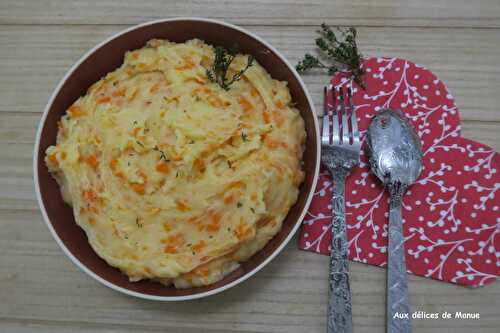 Ecrasé de pommes de terre et carottes à l'huile d'olive et thym