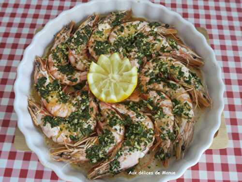 Gambas au four sauce persillade citronnée à l'ail et vin blanc