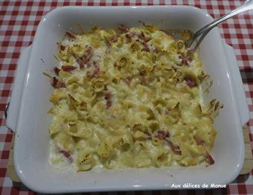 Gratin de pâtes à l'Etorki et bacon