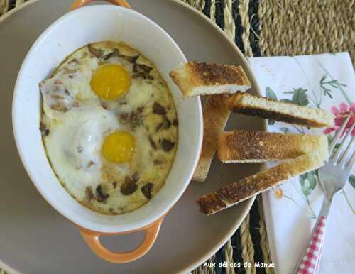 Œufs cocotte aux champignons et chorizo