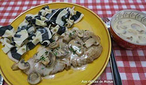 Escalope de veau aux champignons, à la crème de camembert